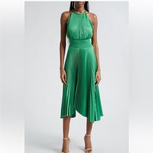 A.L.C. 10 NEW Renzo II Midi Dress Pleated Sleeveless Kelly Green